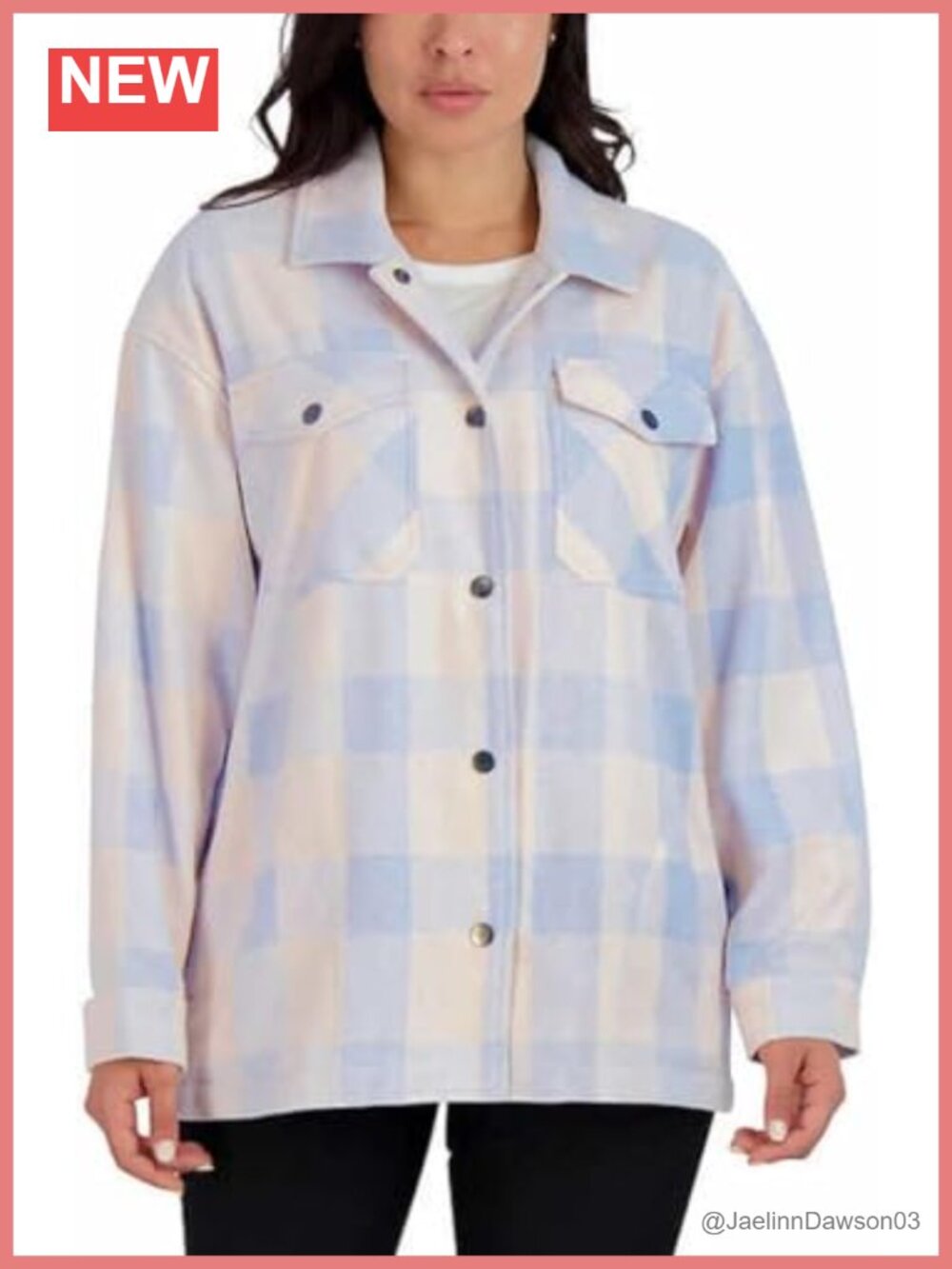 Plaid Fleece Shacket Button Down Collared Shirt Jacket